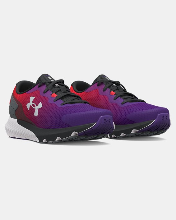 Girls' Grade School UA Charged Rogue 3 International Women's Day Running Shoes, Purple, pdpMainDesktop image number 4